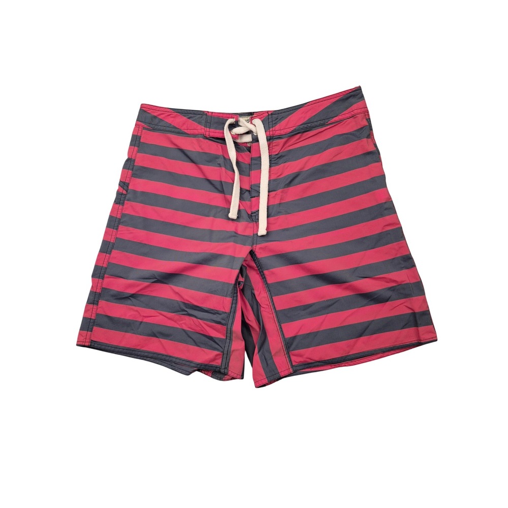 Wellen Mens Striped Board Shorts Pink Navy Blue Surf Trunks Size 32 Made in USA